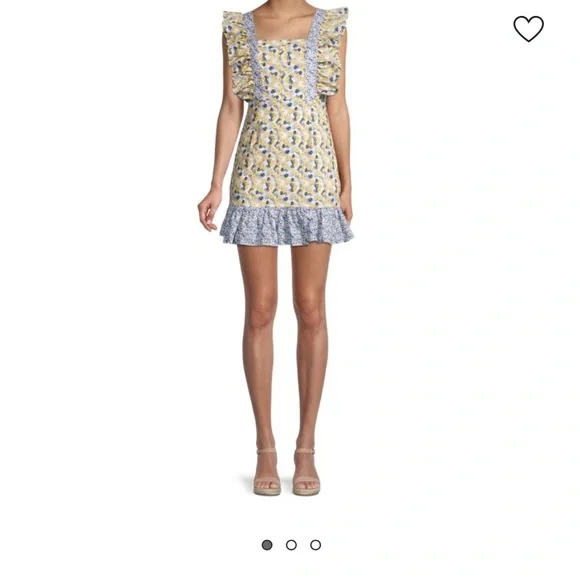NWOT 70/21 Yellow and Blue Floral Ruffle-Sleeve Mini Dress Size Large - Picture 1 of 6